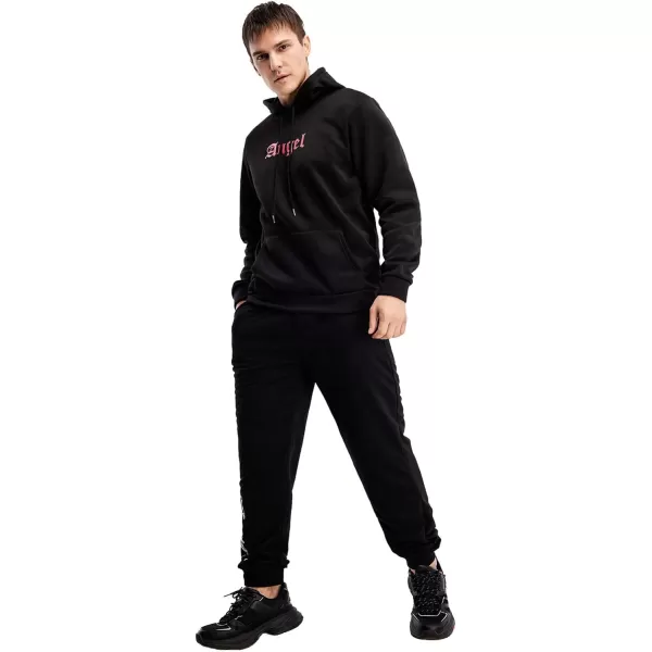 WDIRARA Men's Letter Graphic Print Drawstring Pocket Hoodie Pullovers Sweatshirt