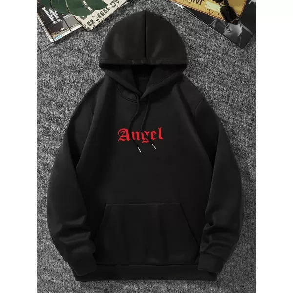WDIRARA Men's Letter Graphic Print Drawstring Pocket Hoodie Pullovers Sweatshirt