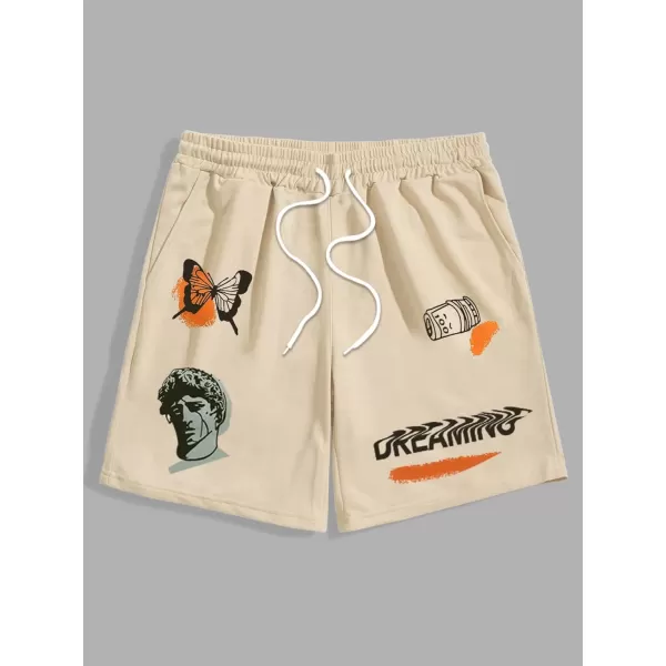 WDIRARA Men's Letter Graphic Print Drawstring Waist Active Track Shorts