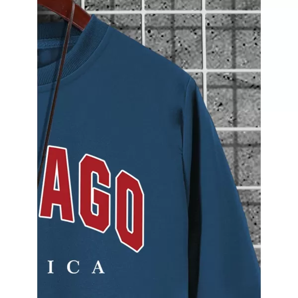 WDIRARA Men's Letter Graphic Print Long Sleeve Sweatshirt Round Neck Top Shirt