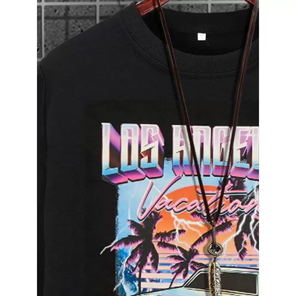 WDIRARA Men's Letter Graphic Print Round Neck Long Sleeve Sweatshirt Pullovers