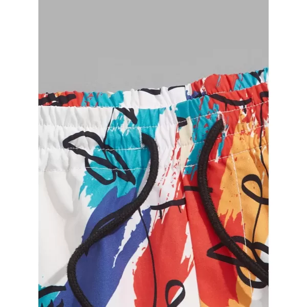 WDIRARA Men's Letter Graphic Tie Dye Drawstring Waist Workout Shorts with Pockets