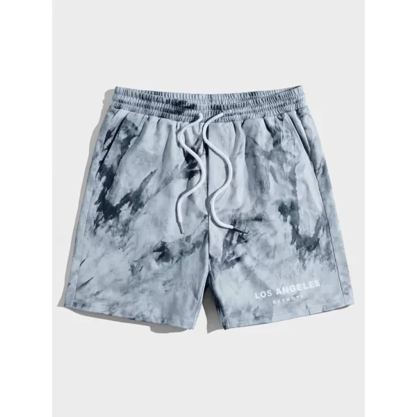 WDIRARA Men's Letter Graphic Tie Dye Drawstring Waist Workout Shorts with Pockets