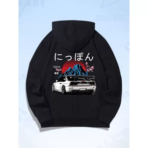 WDIRARA Men's Letter Print Long Sleeve Drawstring Hooded Tops Drop Shoulder Pullovers Casual Basic Sweatshirts