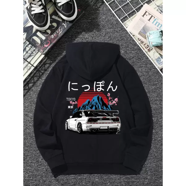 WDIRARA Men's Letter Print Long Sleeve Drawstring Hooded Tops Drop Shoulder Pullovers Casual Basic Sweatshirts