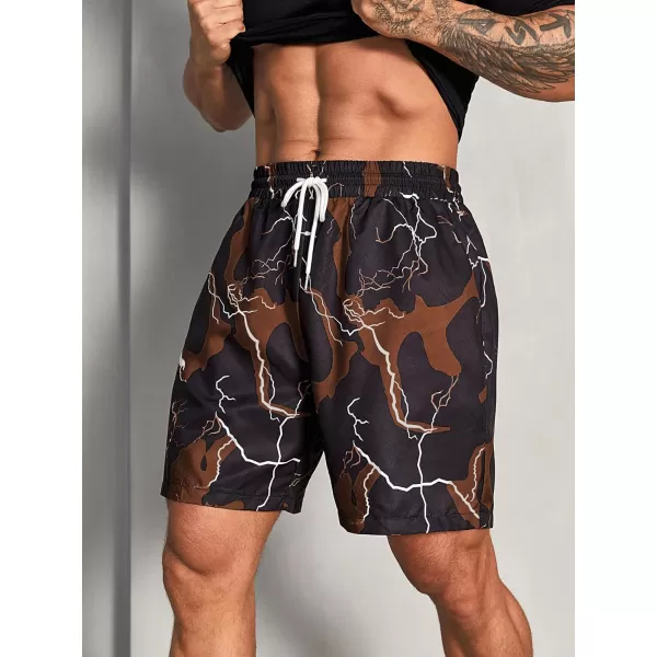 WDIRARA Men's Lightning Graphic Print Drawstring Casual Summer Beach Shorts