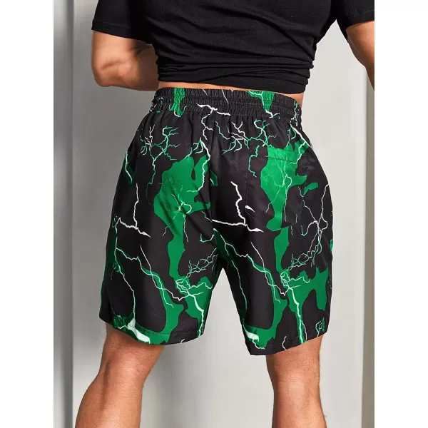 WDIRARA Men's Lightning Graphic Print Drawstring Casual Summer Beach Shorts
