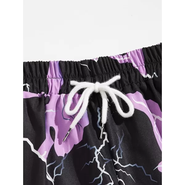 WDIRARA Men's Lightning Graphic Print Drawstring Casual Summer Beach Shorts
