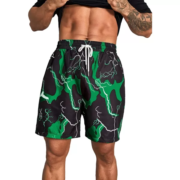 WDIRARA Men's Lightning Graphic Print Drawstring Casual Summer Beach Shorts