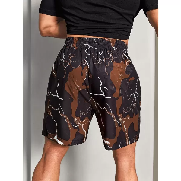 WDIRARA Men's Lightning Graphic Print Drawstring Casual Summer Beach Shorts