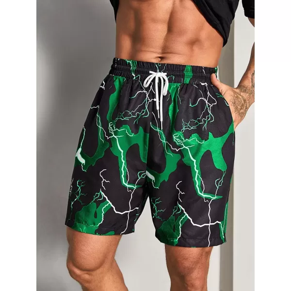 WDIRARA Men's Lightning Graphic Print Drawstring Casual Summer Beach Shorts