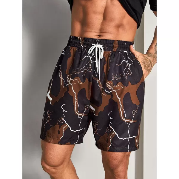 WDIRARA Men's Lightning Graphic Print Drawstring Casual Summer Beach Shorts