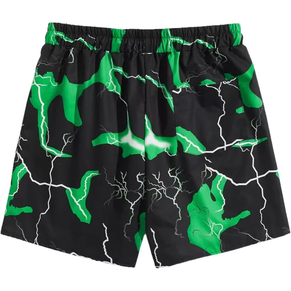 WDIRARA Men's Lightning Graphic Print Drawstring Casual Summer Beach Shorts