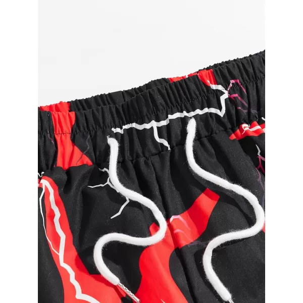 WDIRARA Men's Lightning Graphic Print Drawstring Casual Summer Beach Shorts