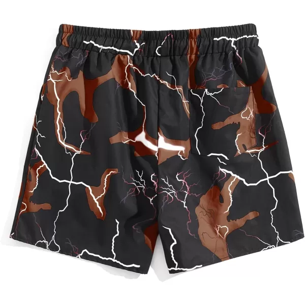 WDIRARA Men's Lightning Graphic Print Drawstring Casual Summer Beach Shorts