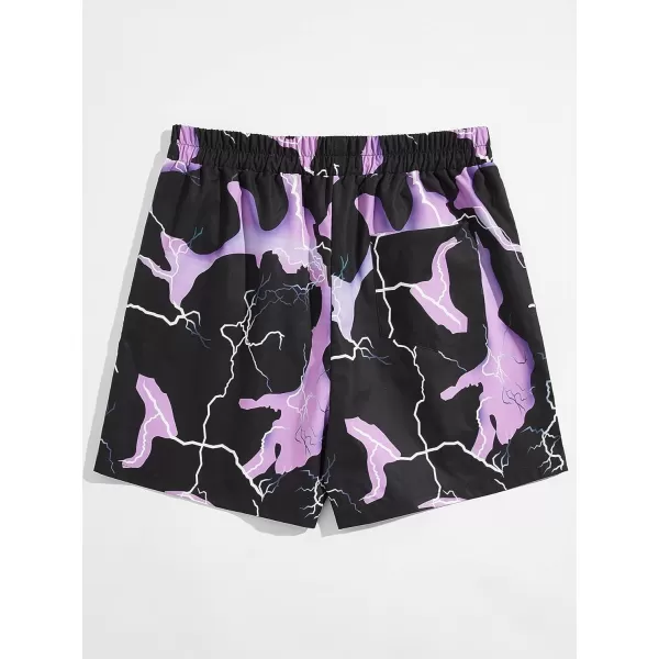 WDIRARA Men's Lightning Graphic Print Drawstring Casual Summer Beach Shorts