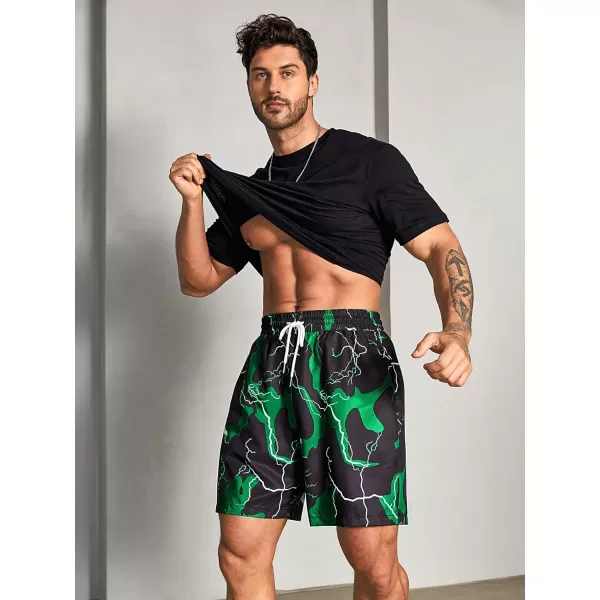 WDIRARA Men's Lightning Graphic Print Drawstring Casual Summer Beach Shorts
