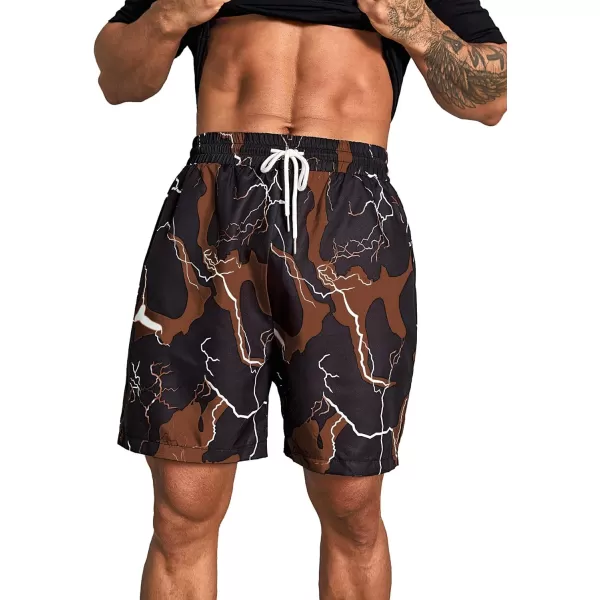 WDIRARA Men's Lightning Graphic Print Drawstring Casual Summer Beach Shorts