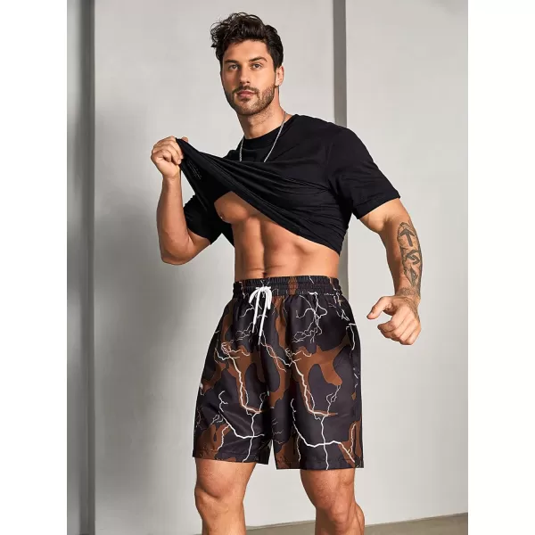 WDIRARA Men's Lightning Graphic Print Drawstring Casual Summer Beach Shorts