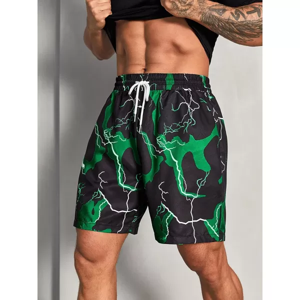 WDIRARA Men's Lightning Graphic Print Drawstring Casual Summer Beach Shorts
