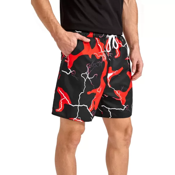 WDIRARA Men's Lightning Graphic Print Drawstring Casual Summer Beach Shorts