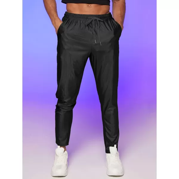 WDIRARA Men's Metallic Drawstring Waist Holographic Party Club Pants with Pockets
