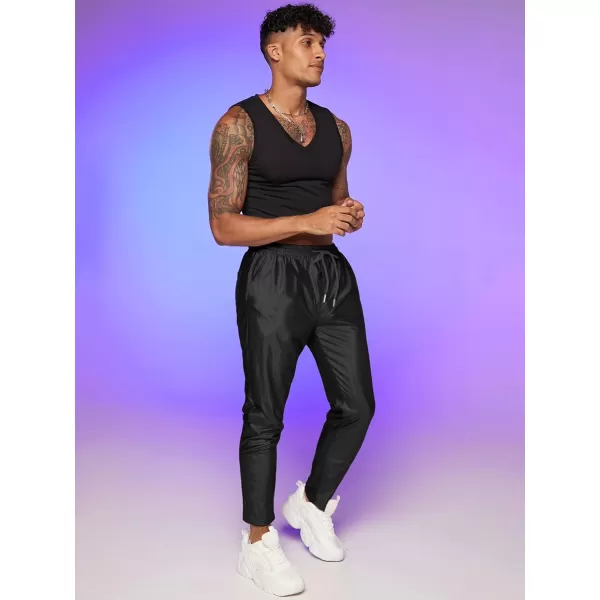 WDIRARA Men's Metallic Drawstring Waist Holographic Party Club Pants with Pockets