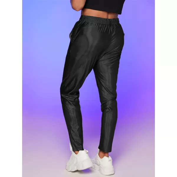 WDIRARA Men's Metallic Drawstring Waist Holographic Party Club Pants with Pockets