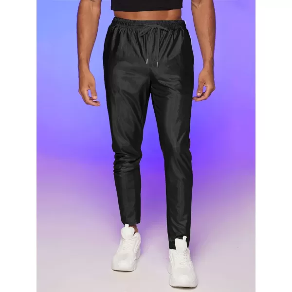 WDIRARA Men's Metallic Drawstring Waist Holographic Party Club Pants with Pockets