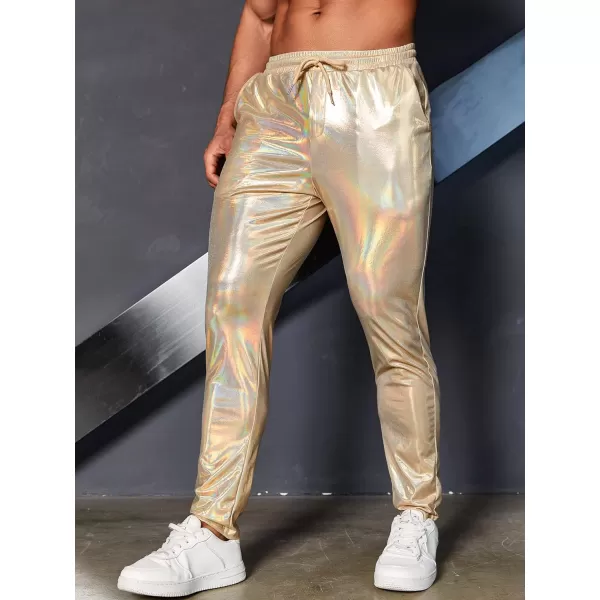 WDIRARA Men's Metallic Drawstring Waist Holographic Party Club Pants with Pockets