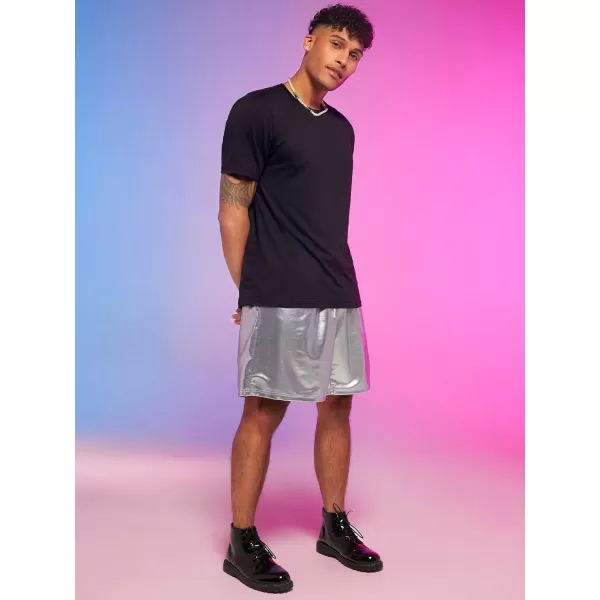 WDIRARA Men's Metallic Drawstring Waist Pocket Front High Waist Straight Leg Shorts