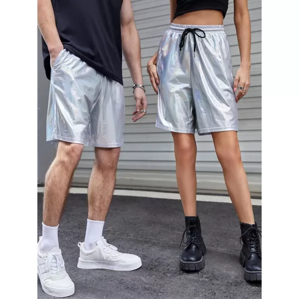 WDIRARA Men's Metallic Drawstring Waist Pocket Front High Waist Straight Leg Shorts