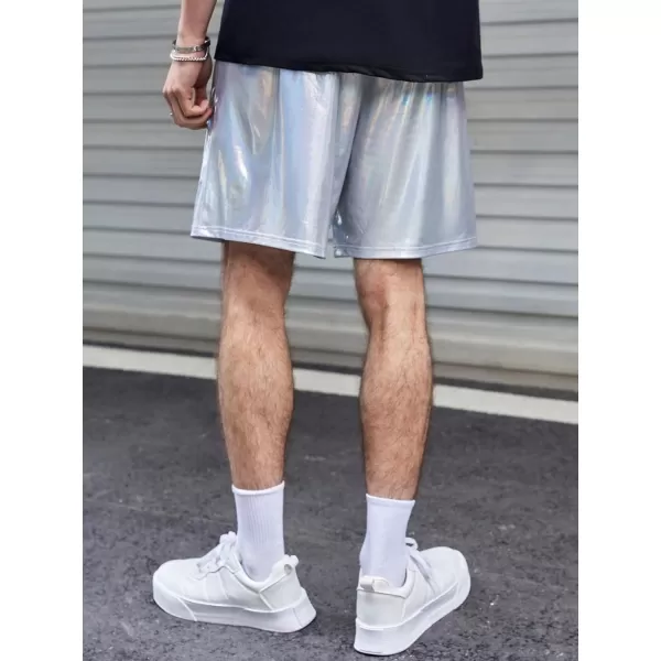 WDIRARA Men's Metallic Drawstring Waist Pocket Front High Waist Straight Leg Shorts