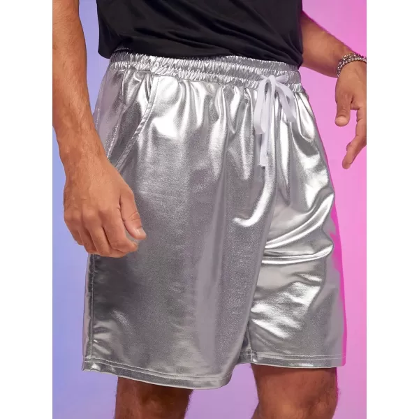 WDIRARA Men's Metallic Drawstring Waist Pocket Front High Waist Straight Leg Shorts