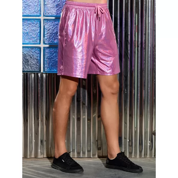 WDIRARA Men's Metallic Drawstring Waist Pocket Front High Waist Straight Leg Shorts