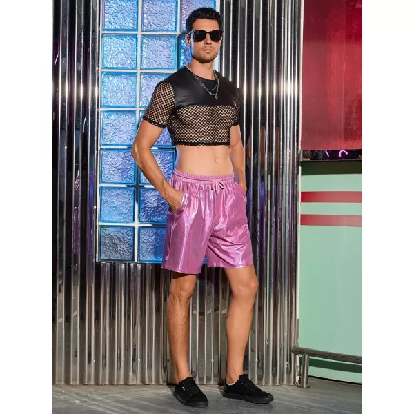 WDIRARA Men's Metallic Drawstring Waist Pocket Front High Waist Straight Leg Shorts