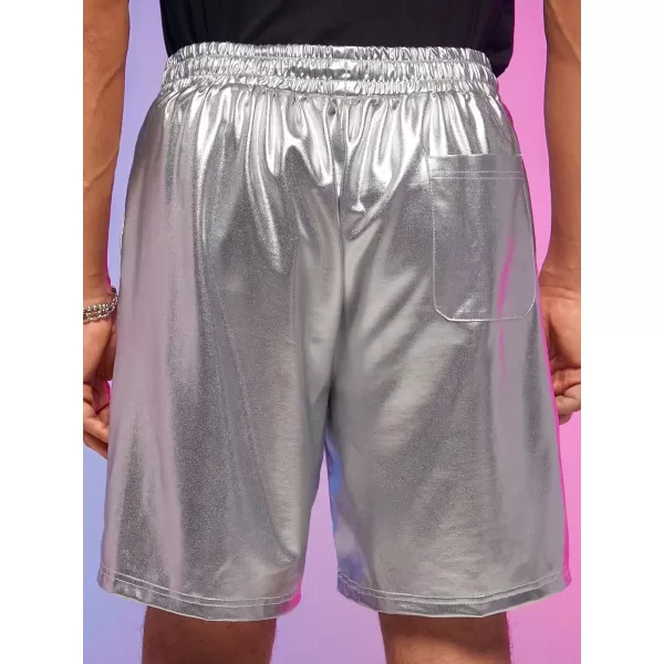 WDIRARA Men's Metallic Drawstring Waist Pocket Front High Waist Straight Leg Shorts