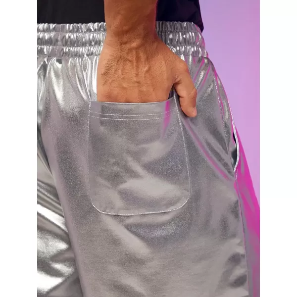 WDIRARA Men's Metallic Drawstring Waist Pocket Front High Waist Straight Leg Shorts