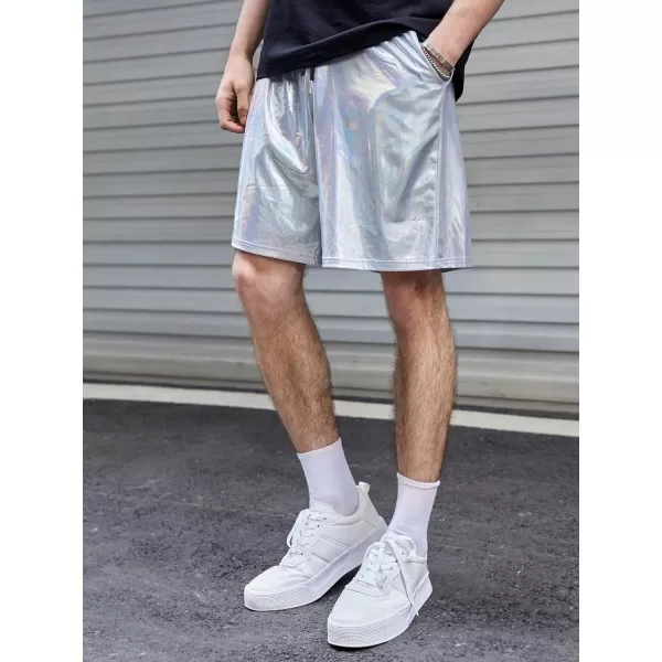 WDIRARA Men's Metallic Drawstring Waist Pocket Front High Waist Straight Leg Shorts