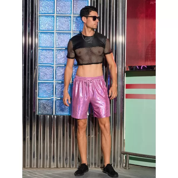 WDIRARA Men's Metallic Drawstring Waist Pocket Front High Waist Straight Leg Shorts