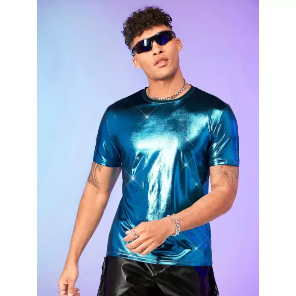 WDIRARA Men's Metallic Round Neck Short Sleeve Tee Party T Shirt Top