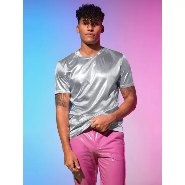 WDIRARA Men's Metallic Round Neck Short Sleeve Tee Party T Shirt Top