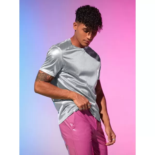 WDIRARA Men's Metallic Round Neck Short Sleeve Tee Party T Shirt Top