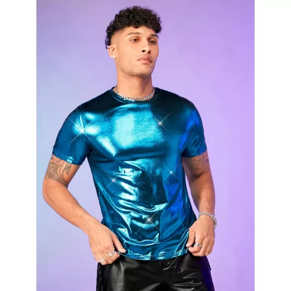 WDIRARA Men's Metallic Round Neck Short Sleeve Tee Party T Shirt Top