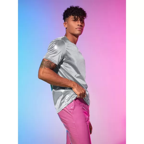 WDIRARA Men's Metallic Round Neck Short Sleeve Tee Party T Shirt Top