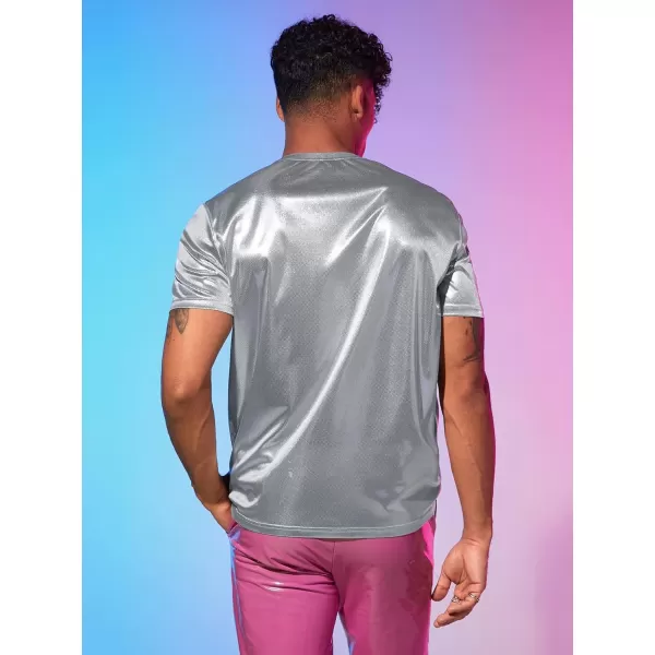 WDIRARA Men's Metallic Round Neck Short Sleeve Tee Party T Shirt Top