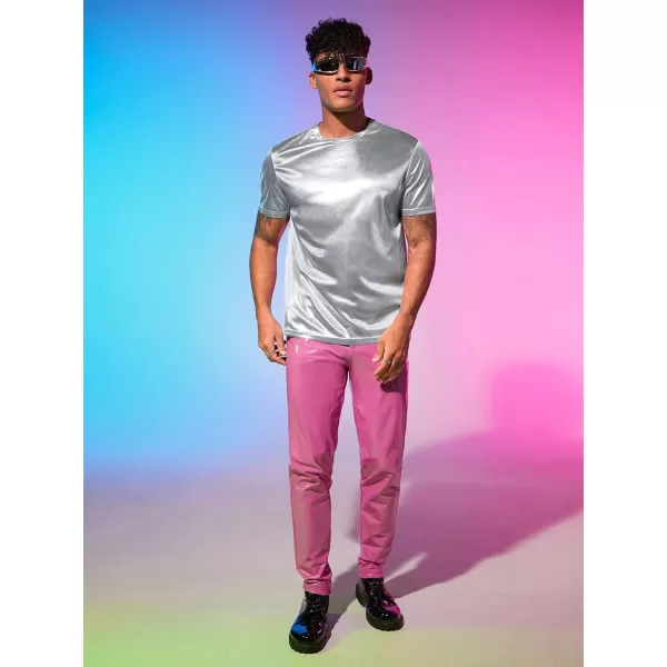WDIRARA Men's Metallic Round Neck Short Sleeve Tee Party T Shirt Top