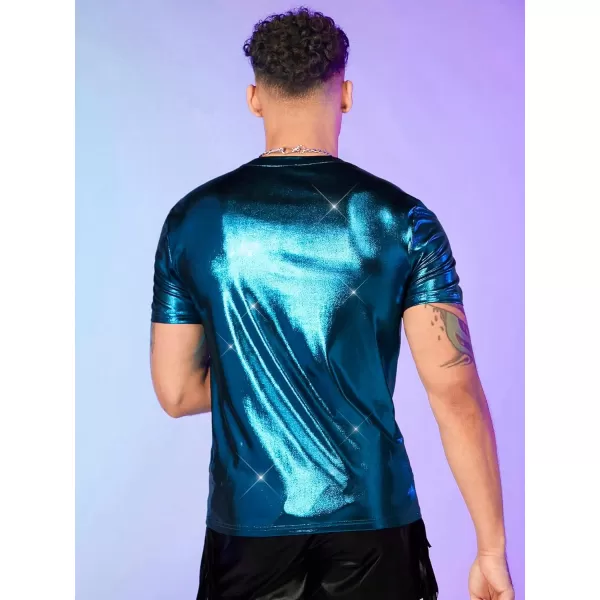 WDIRARA Men's Metallic Round Neck Short Sleeve Tee Party T Shirt Top