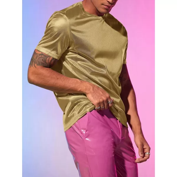 WDIRARA Men's Metallic Round Neck Short Sleeve Tee Party T Shirt Top