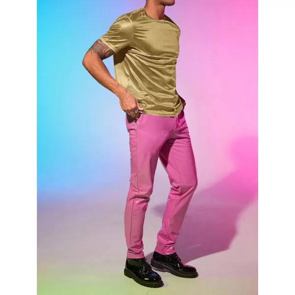 WDIRARA Men's Metallic Round Neck Short Sleeve Tee Party T Shirt Top